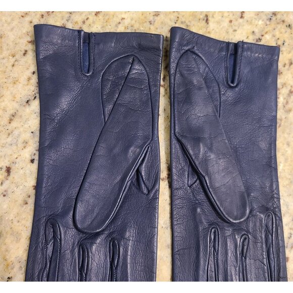 New? Vintage Size S 6.5 Navy Blue Soft Leather Silk Lined Formal 8" Gloves Franc - Picture 8 of 16